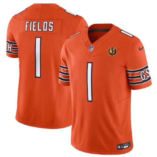 Men's Chicago Bears #1 Justin Fields Orange 2023 F.U.S.E. With John Madden Patch Vapor Limited Football Stitched Jersey